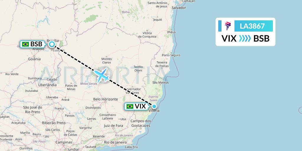 LA3867 LAN Airlines Flight Map: Vitoria to Brasilia