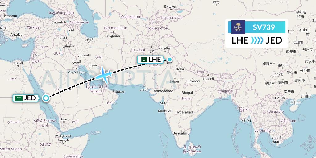 SV739 Saudi Arabian Airlines Flight Map: Lahore to Jeddah