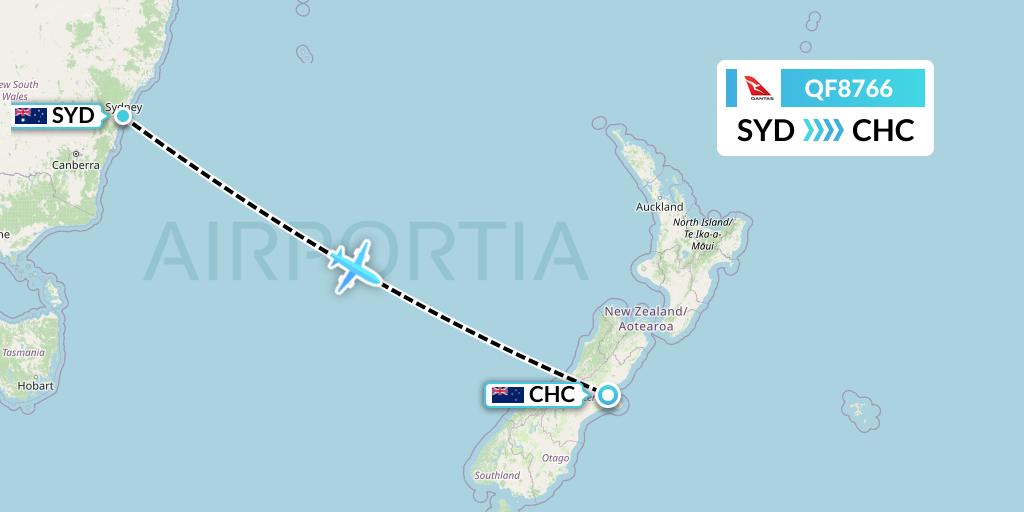 QF8766 Qantas Flight Map: Sydney to Christchurch