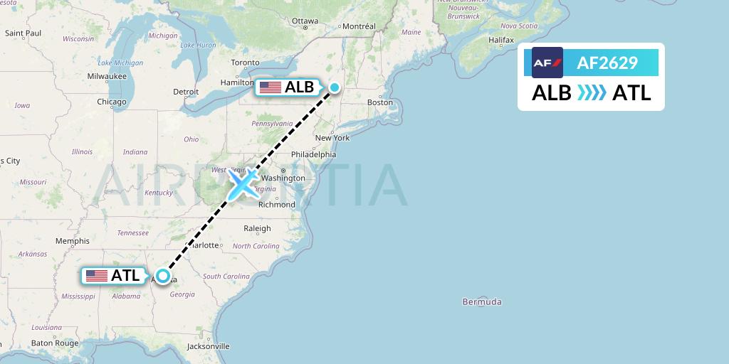AF2629 Air France Flight Map: Albany to Atlanta