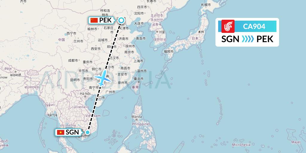 CA904 Air China Flight Map: Ho Chi Minh City to Beijing