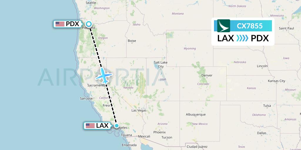 CX7855 Cathay Pacific Flight Map: Los Angeles to Portland