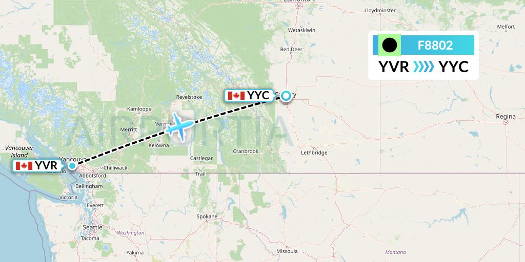 F8802 Flair Airlines Flight Map: Vancouver to Calgary