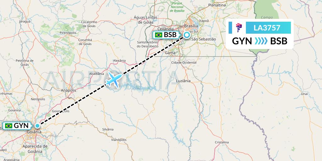 LA3757 LAN Airlines Flight Map: Goiania to Brasilia