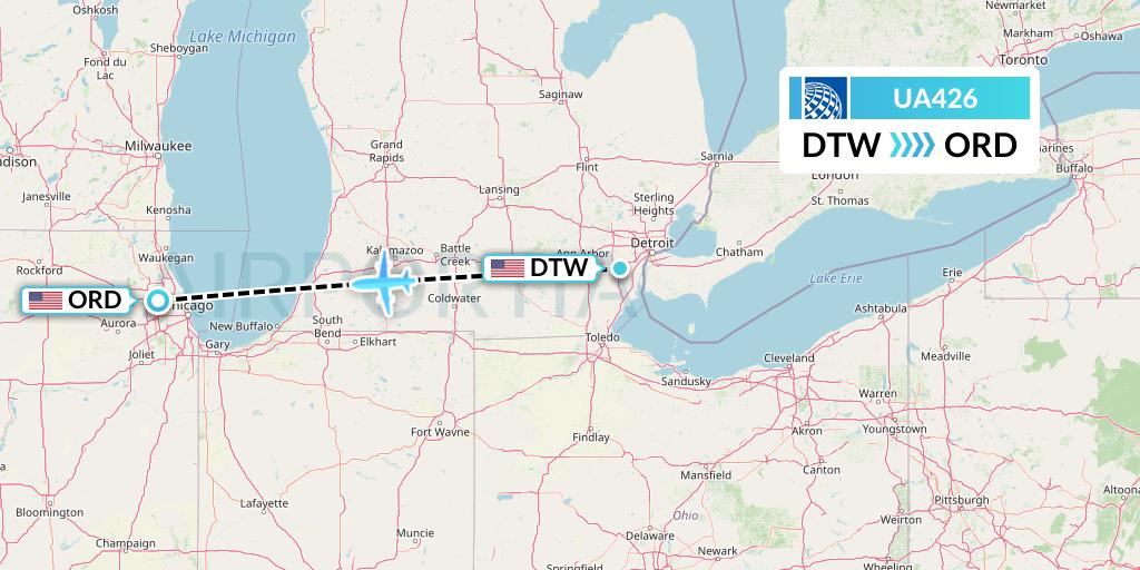 UA426 United Airlines Flight Map: Detroit to Chicago