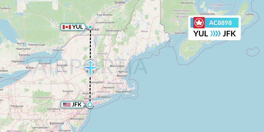 AC8898 Air Canada Flight Map: Montreal to New York