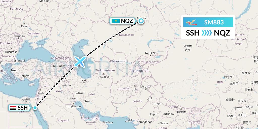 SM883 Air Cairo Flight Map: Sharm el-Sheikh to Astana