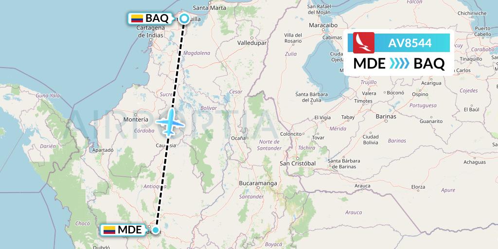 AV8544 Avianca Flight Map: Medellin to Barranquilla