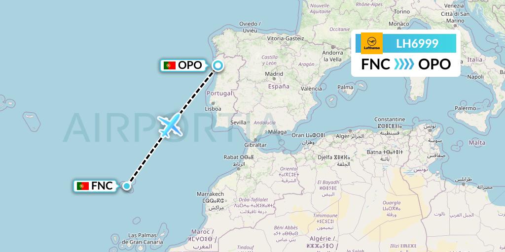 LH6999 Lufthansa Flight Map: Funchal to Porto