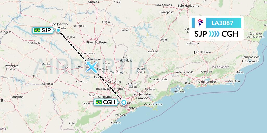 LA3087 LAN Airlines Flight Map: Sao Jose Do Rio Preto to Sao Paulo