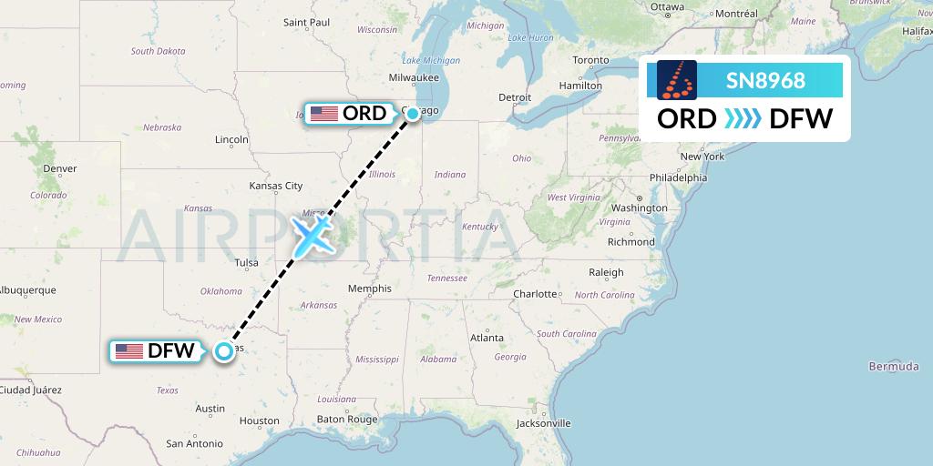 SN8968 Brussels Airlines Flight Map: Chicago to Dallas