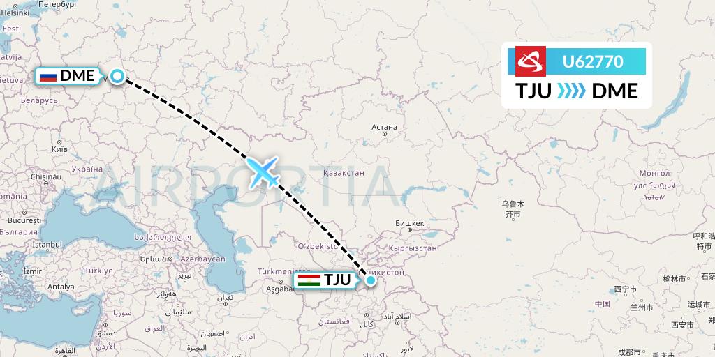 U62770 Ural Airlines Flight Map: Kulob to Moscow