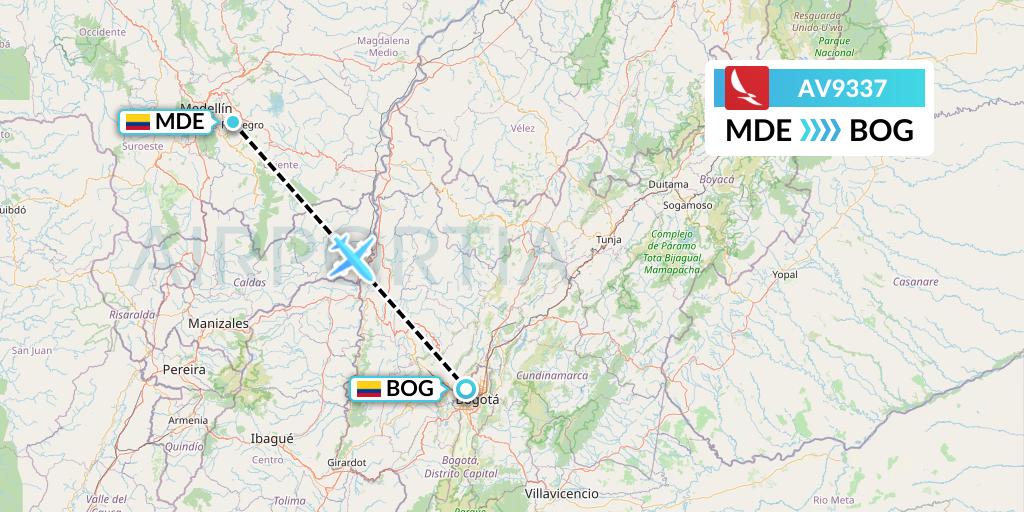 AV9337 Avianca Flight Map: Medellin to Bogota