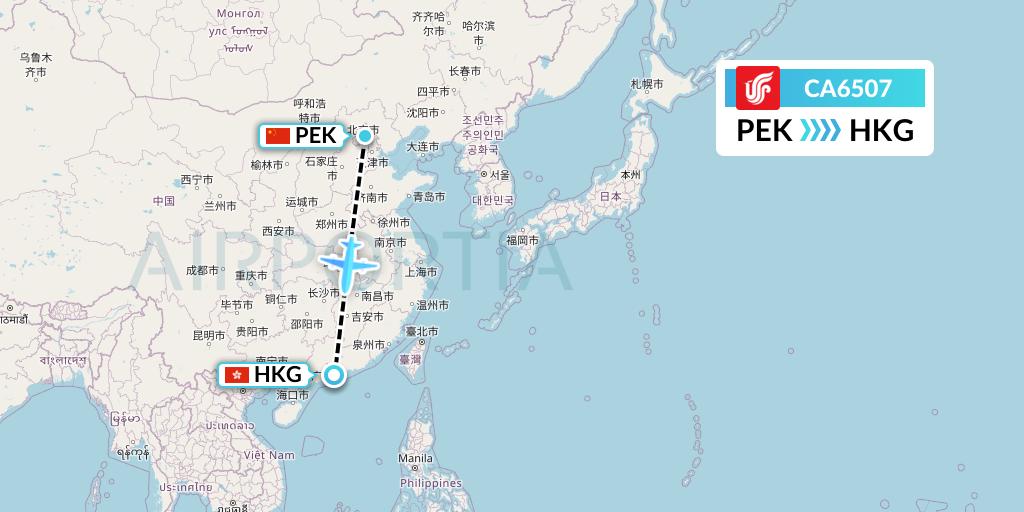CA6507 Air China Flight Map: Beijing to Hong Kong