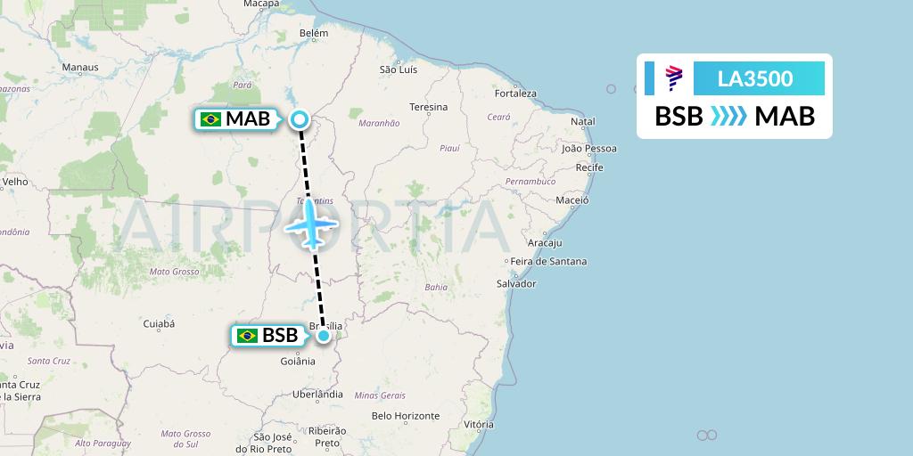 LA3500 LAN Airlines Flight Map: Brasilia to Maraba