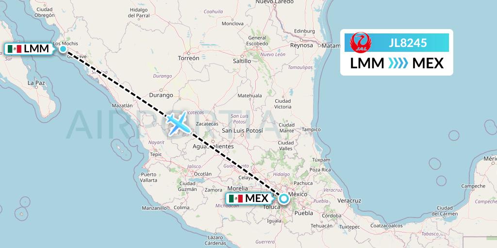 JL8245 Japan Airlines Flight Map: Los Mochis to Mexico City