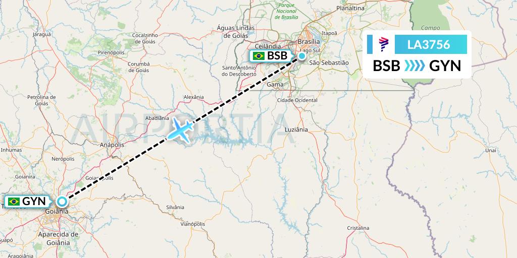 LA3756 LAN Airlines Flight Map: Brasilia to Goiania