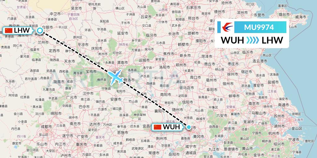 MU9974 China Eastern Airlines Flight Map: Wuhan to Lanzhou