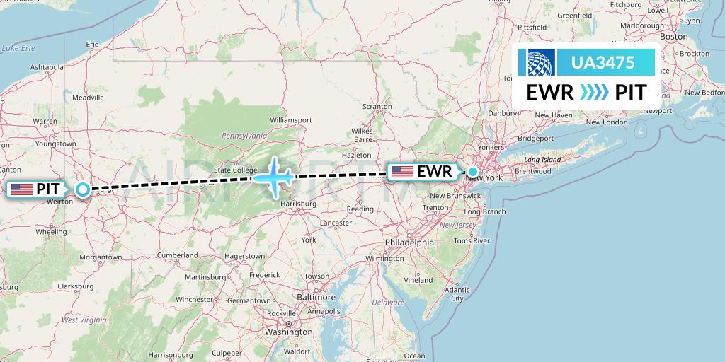 UA3475 United Airlines Flight Map: New York to Pittsburgh