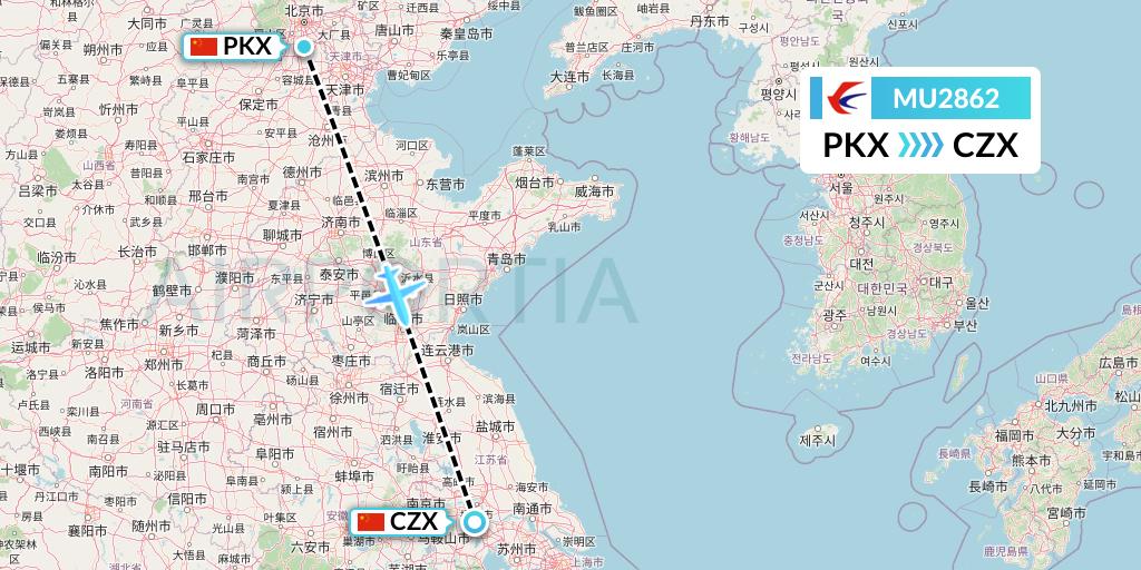MU2862 China Eastern Airlines Flight Map: Beijing to Changzhou