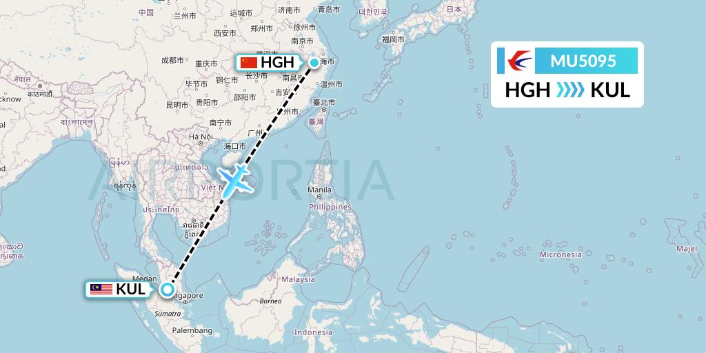 MU5095 China Eastern Airlines Flight Map: Hangzhou to Kuala Lumpur