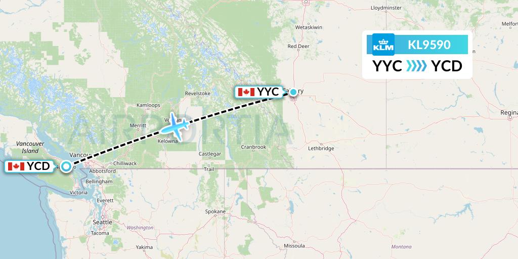 KL9590 KLM Flight Map: Calgary to Nanaimo