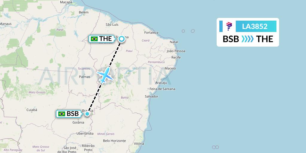 LA3852 LAN Airlines Flight Map: Brasilia to Teresina