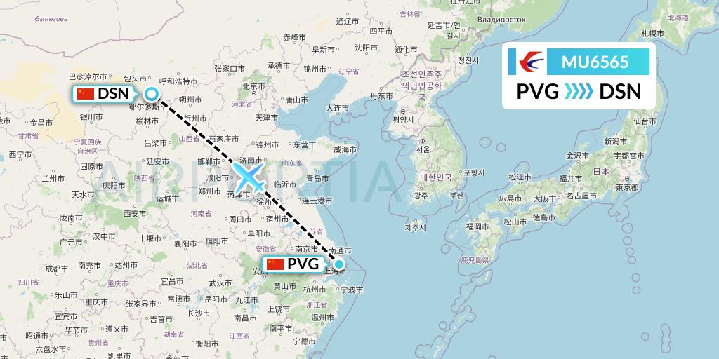 MU6565 China Eastern Airlines Flight Map: Shanghai to Dongsheng