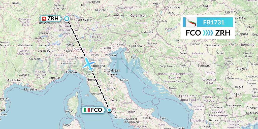 FB1731 Bulgaria Air Flight Map: Rome to Zurich