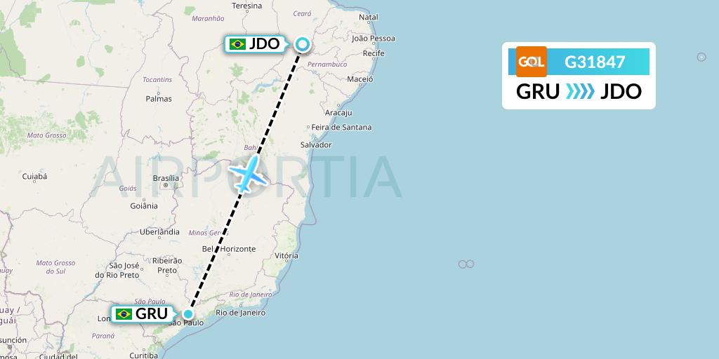 G31847 GOL Transportes Aeros Flight Map: Sao Paulo to Juazeiro Do Norte