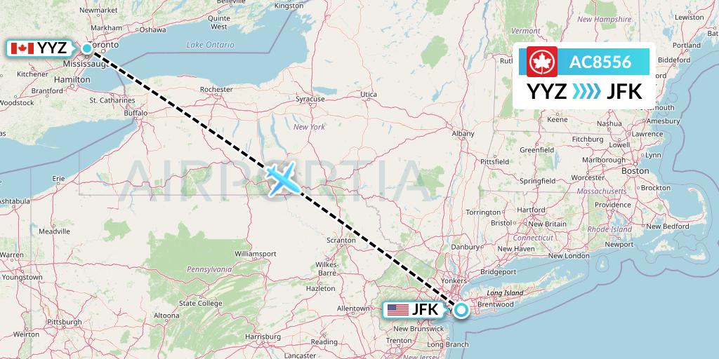 AC8556 Air Canada Flight Map: Toronto to New York