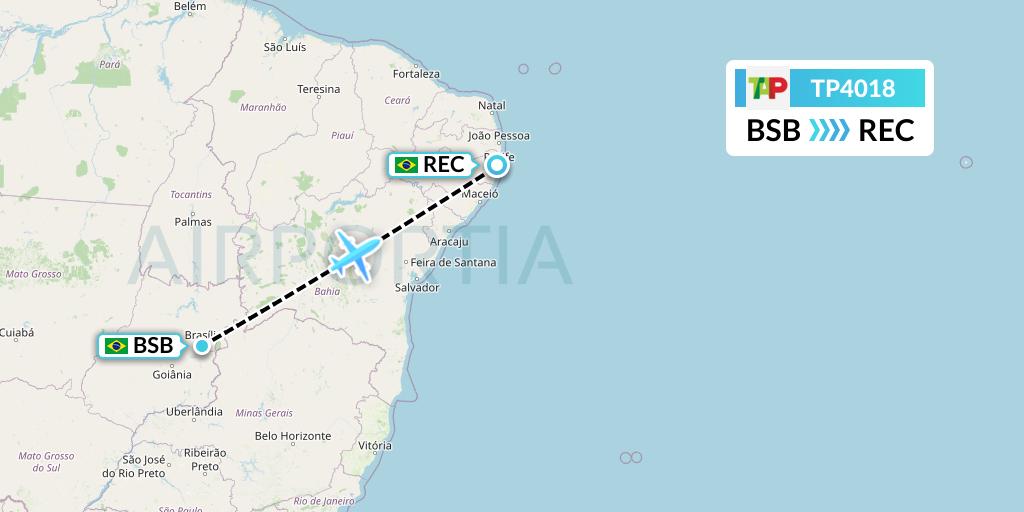 TP4018 TAP Portugal Flight Map: Brasilia to Recife