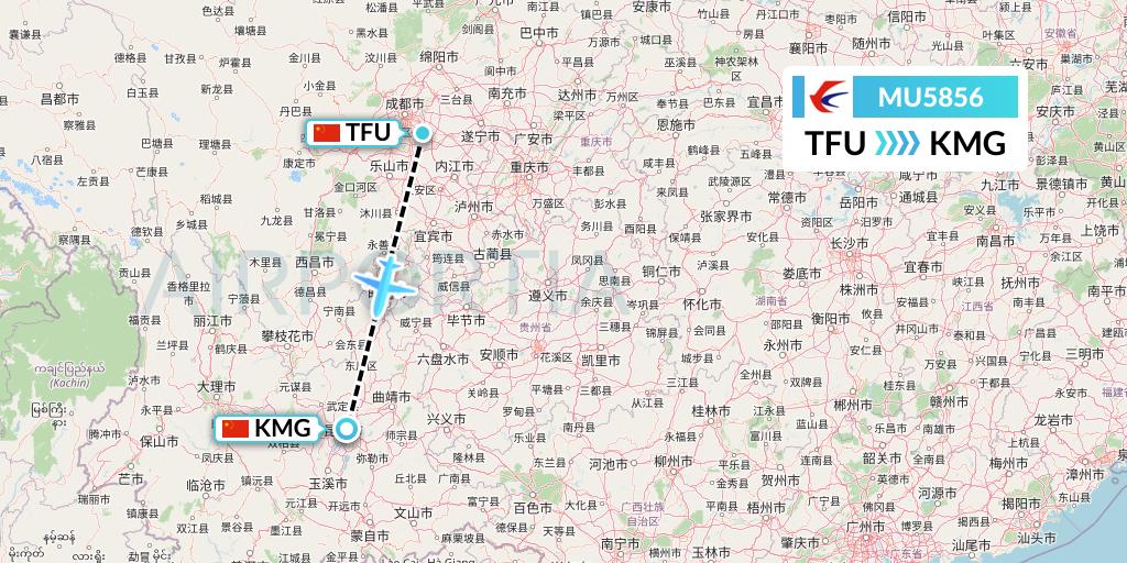 MU5856 China Eastern Airlines Flight Map: Chengdu to Kunming