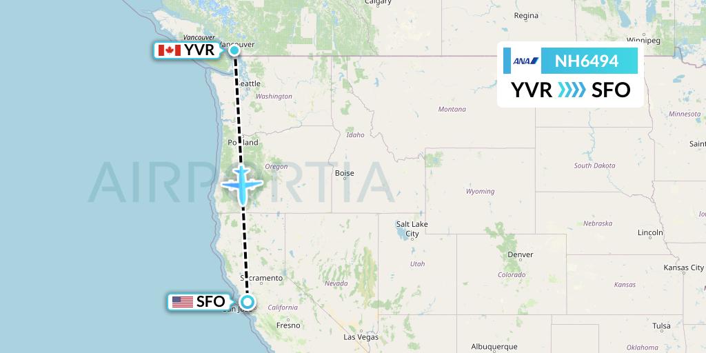 NH6494 All Nippon Airways Flight Map: Vancouver to San Francisco