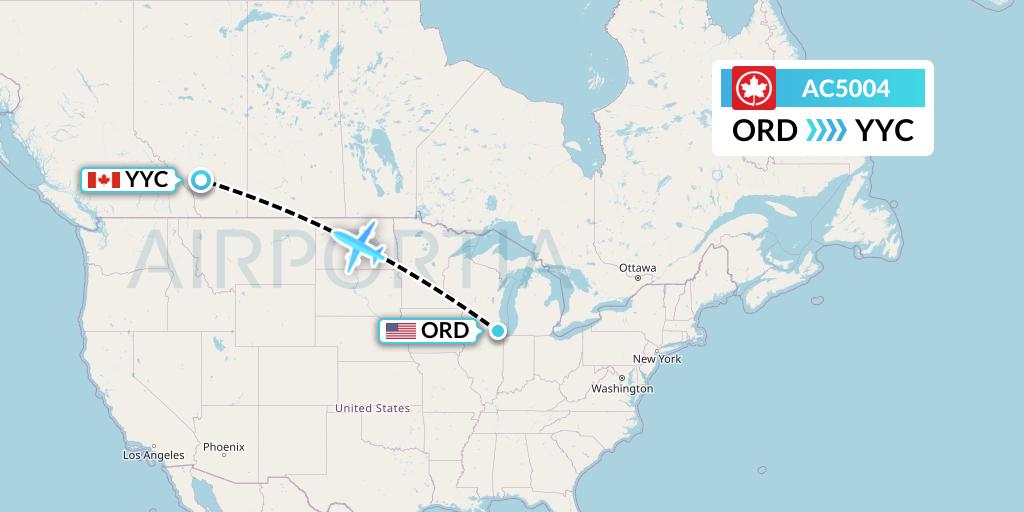 AC5004 Air Canada Flight Map: Chicago to Calgary