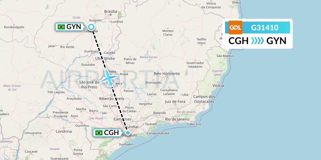G31410 GOL Transportes Aeros Flight Map: Sao Paulo to Goiania
