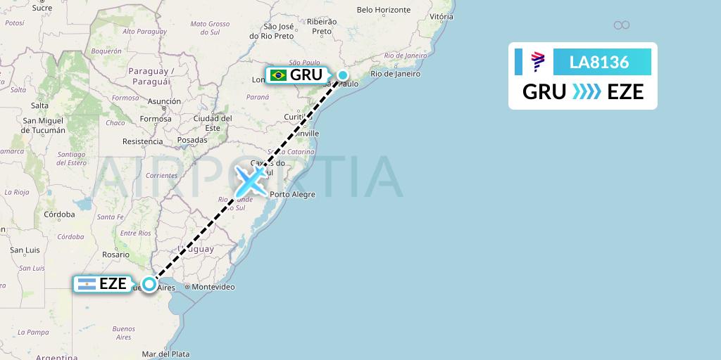 LA8136 LAN Airlines Flight Map: Sao Paulo to Buenos Aires