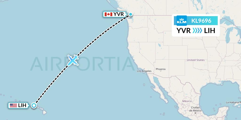 KL9696 KLM Flight Map: Vancouver to Lihue