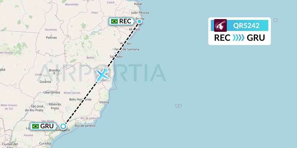 QR5242 Qatar Airways Flight Map: Recife to Sao Paulo