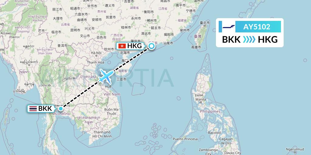 AY5102 Finnair Flight Map: Bangkok to Hong Kong