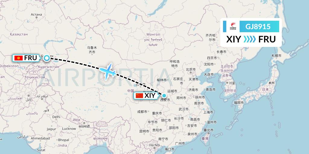 GJ8915 Loong Airlines Flight Map: Xi'an to Bishkek