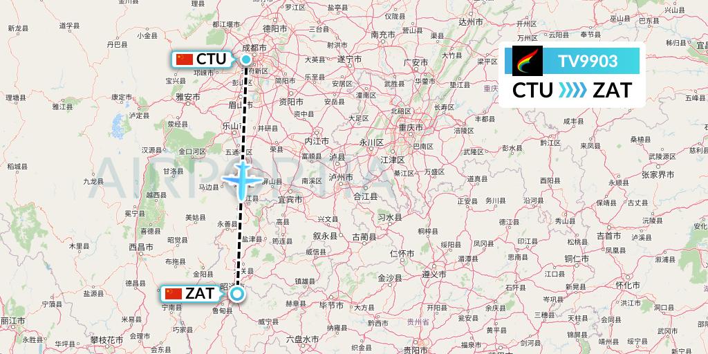 TV9903 Tibet Airlines Flight Map: Chengdu to Zhaotong