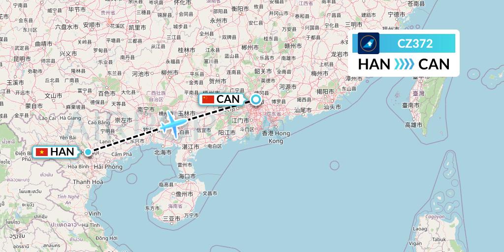 CZ372 China Southern Airlines Flight Map: Hanoi to Guangzhou