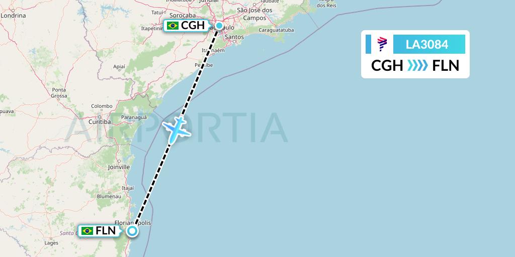 LA3084 LAN Airlines Flight Map: Sao Paulo to Florianopolis