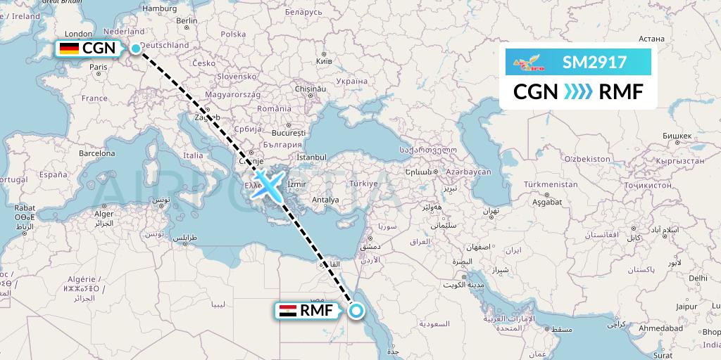 SM2917 Air Cairo Flight Map: Cologne to Marsa Alam
