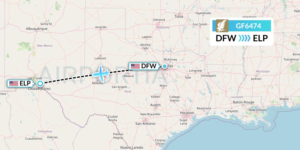 GF6474 Gulf Air Flight Map: Dallas to El Paso