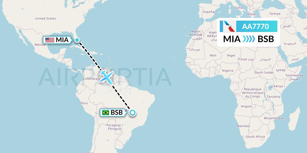 AA7770 American Airlines Flight Map: Miami to Brasilia