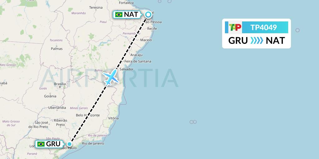 TP4049 TAP Portugal Flight Map: Sao Paulo to Natal