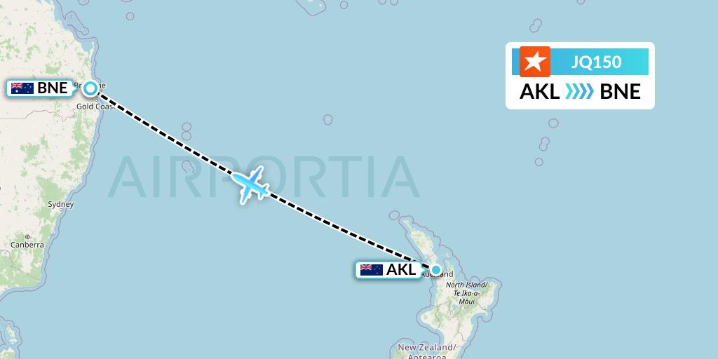 JQ150 Jetstar Airways Flight Map: Auckland to Brisbane