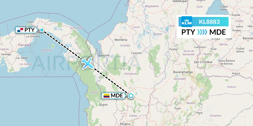 KL8883 KLM Flight Map: Panama City to Medellin